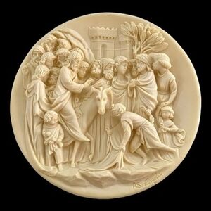 Vintage 1987 Studio Dante Volteradici Christ Entry Jerusalem Alabaster Plate 8.5